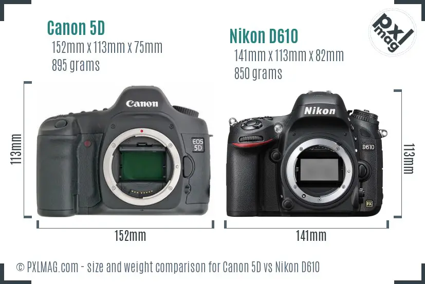 Canon 5D vs Nikon D610 size comparison