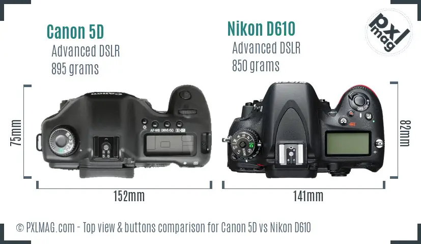 Canon 5D vs Nikon D610 top view buttons comparison