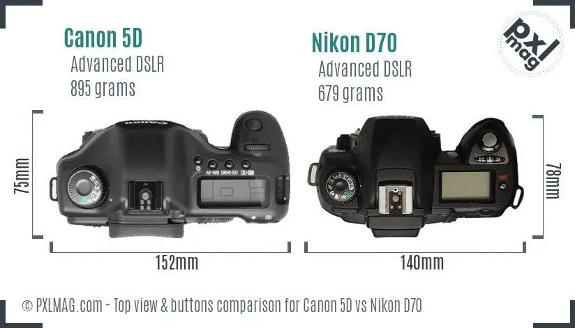 Canon 5D vs Nikon D70 top view buttons comparison