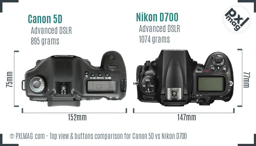 Canon 5D vs Nikon D700 top view buttons comparison