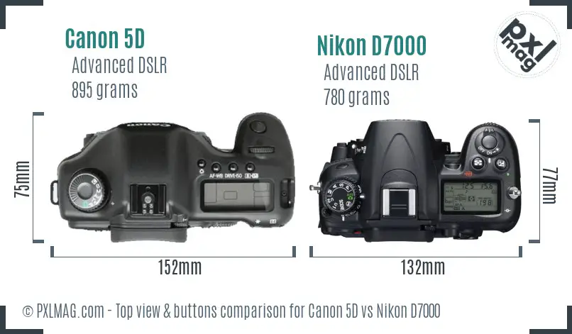 Canon 5D vs Nikon D7000 top view buttons comparison