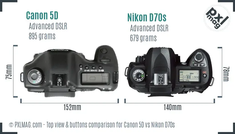 Canon 5D vs Nikon D70s top view buttons comparison