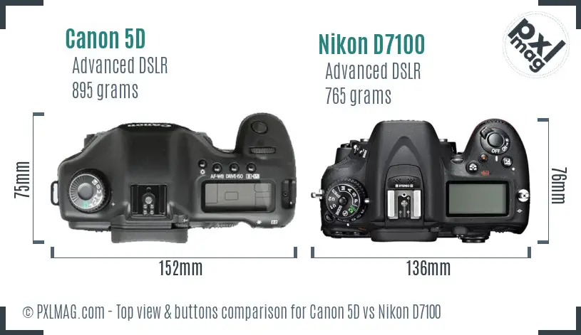 Canon 5D vs Nikon D7100 top view buttons comparison