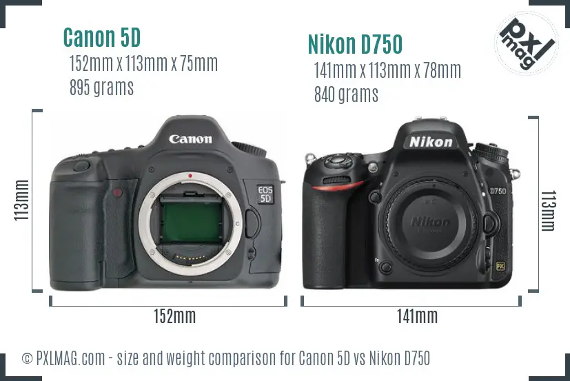 Canon 5D vs Nikon D750 size comparison