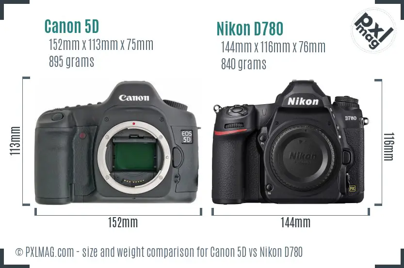 Canon 5D vs Nikon D780 size comparison
