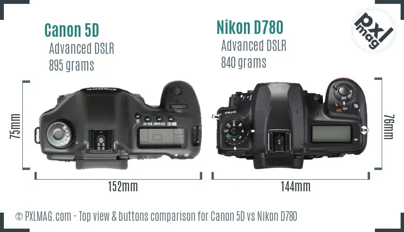 Canon 5D vs Nikon D780 top view buttons comparison