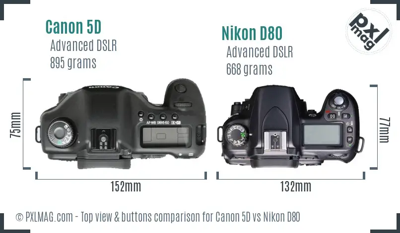 Canon 5D vs Nikon D80 top view buttons comparison
