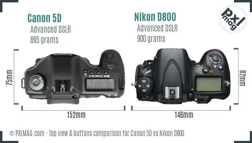 Canon 5D vs Nikon D800 top view buttons comparison