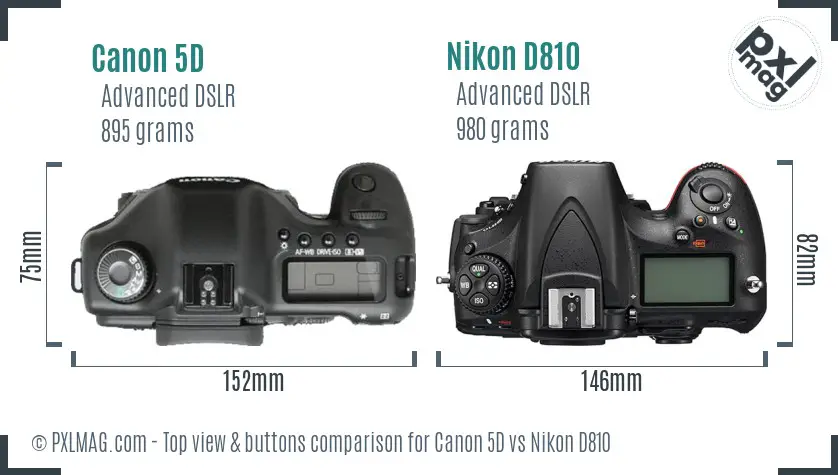 Canon 5D vs Nikon D810 top view buttons comparison