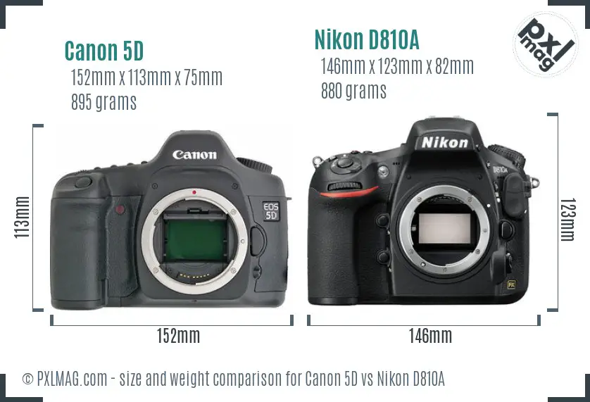 Canon 5D vs Nikon D810A size comparison