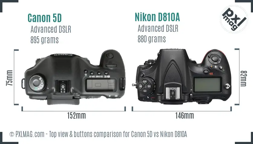 Canon 5D vs Nikon D810A top view buttons comparison