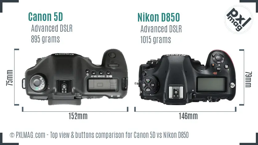 Canon 5D vs Nikon D850 top view buttons comparison