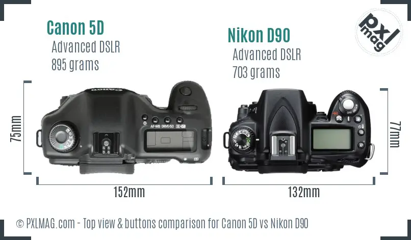 Canon 5D vs Nikon D90 top view buttons comparison