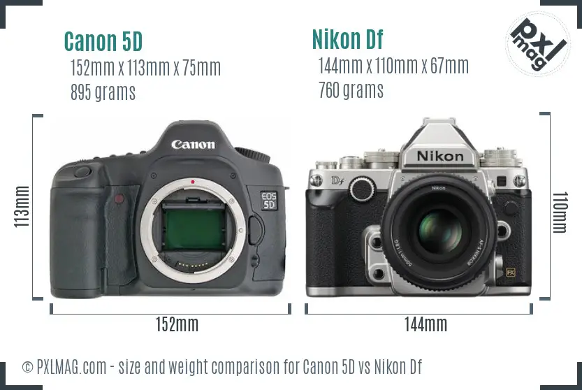 Canon 5D vs Nikon Df size comparison