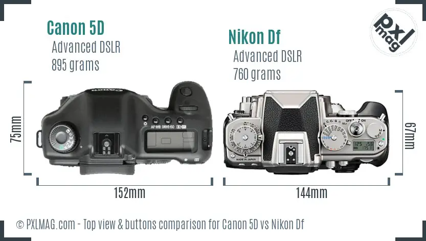 Canon 5D vs Nikon Df top view buttons comparison