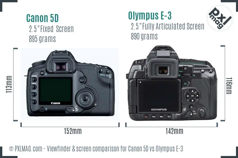 Canon 5D vs Olympus E-3 Screen and Viewfinder comparison
