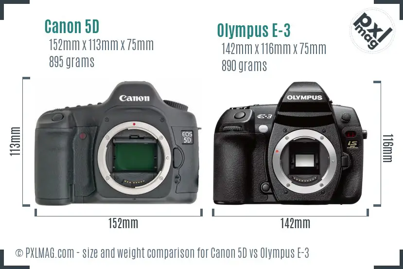 Canon 5D vs Olympus E-3 size comparison