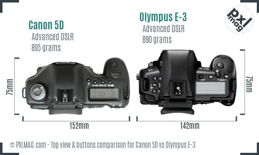 Canon 5D vs Olympus E-3 top view buttons comparison