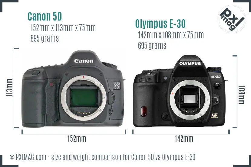 Canon 5D vs Olympus E-30 size comparison