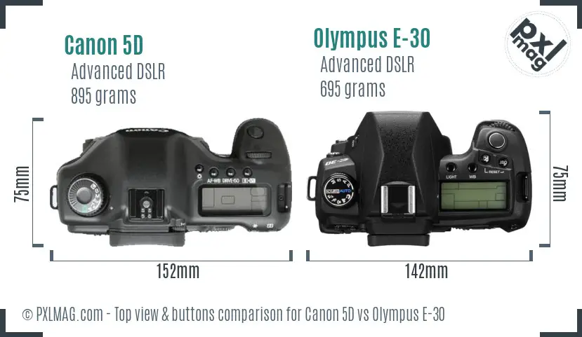 Canon 5D vs Olympus E-30 top view buttons comparison