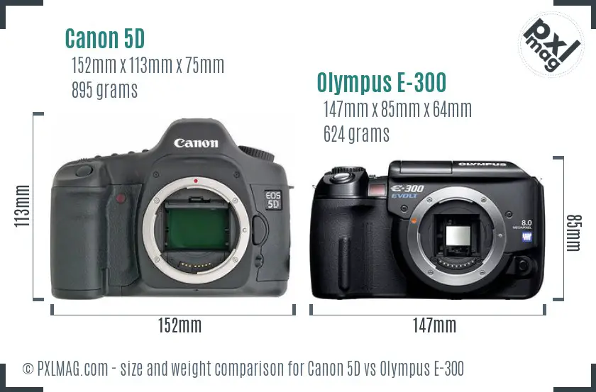 Canon 5D vs Olympus E-300 size comparison