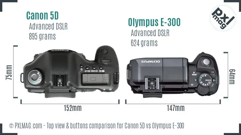 Canon 5D vs Olympus E-300 top view buttons comparison