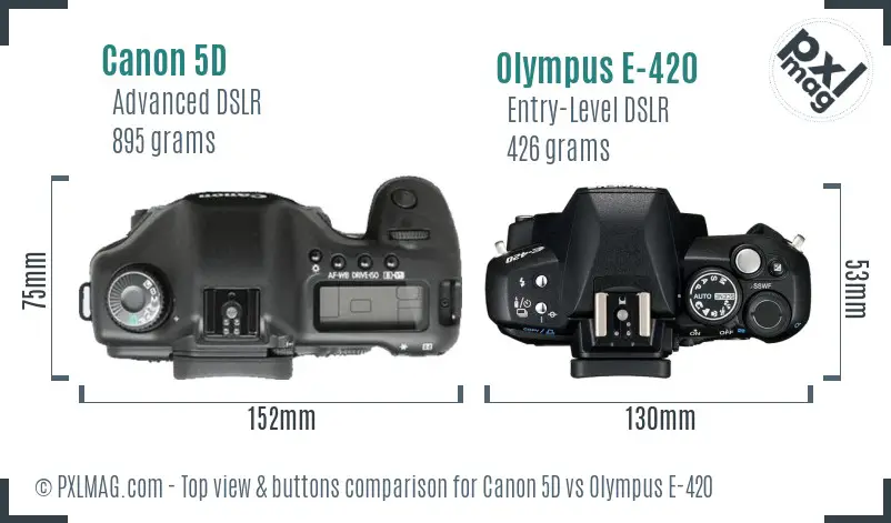 Canon 5D vs Olympus E-420 top view buttons comparison