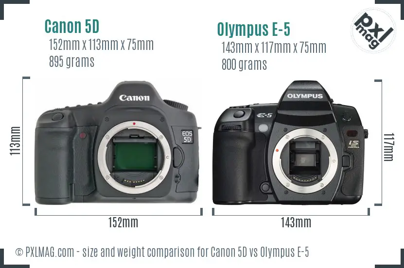 Canon 5D vs Olympus E-5 size comparison