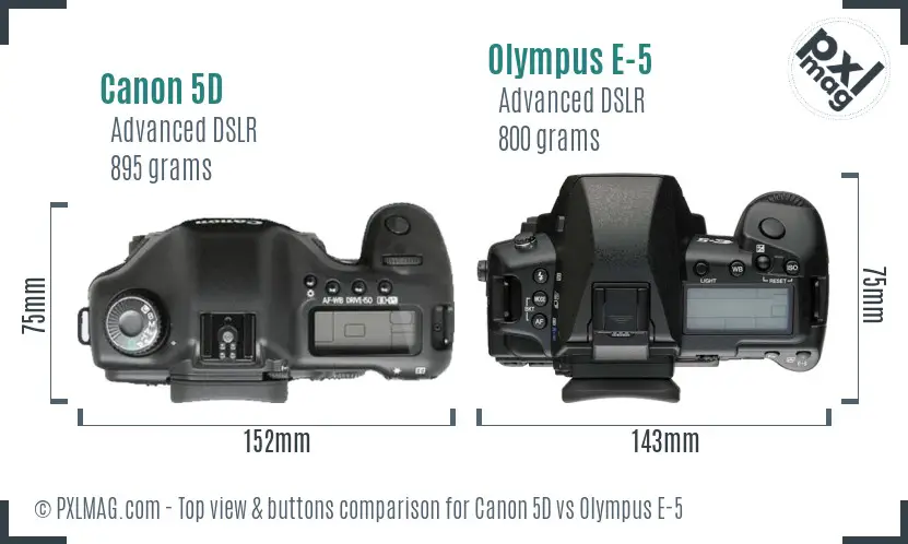 Canon 5D vs Olympus E-5 top view buttons comparison