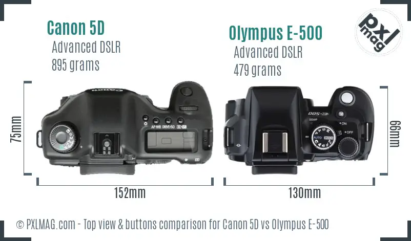 Canon 5D vs Olympus E-500 top view buttons comparison