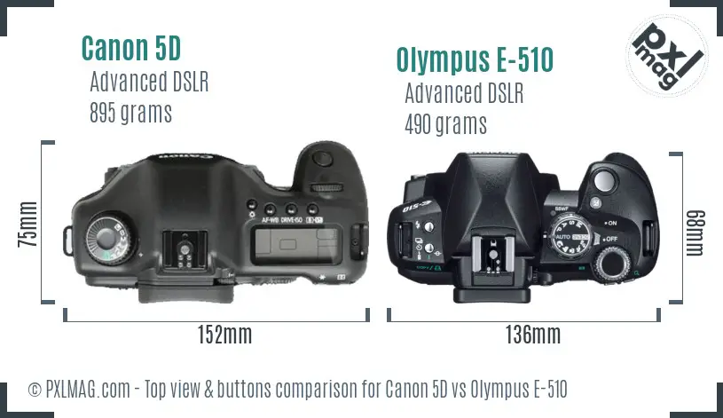 Canon 5D vs Olympus E-510 top view buttons comparison