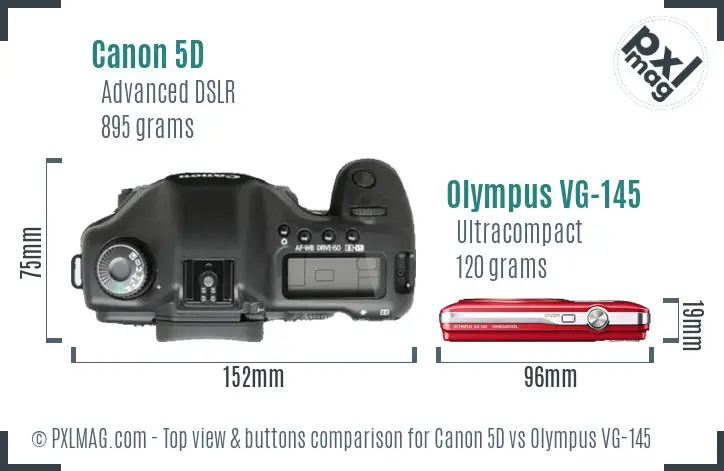 Canon 5D vs Olympus VG-145 top view buttons comparison