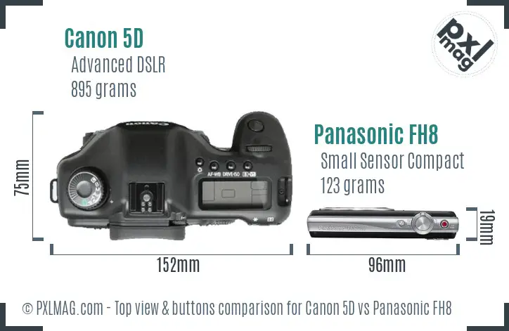 Canon 5D vs Panasonic FH8 top view buttons comparison