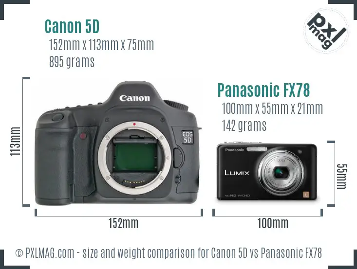 Canon 5D vs Panasonic FX78 size comparison