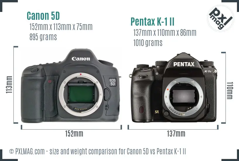 Canon 5D vs Pentax K-1 II size comparison