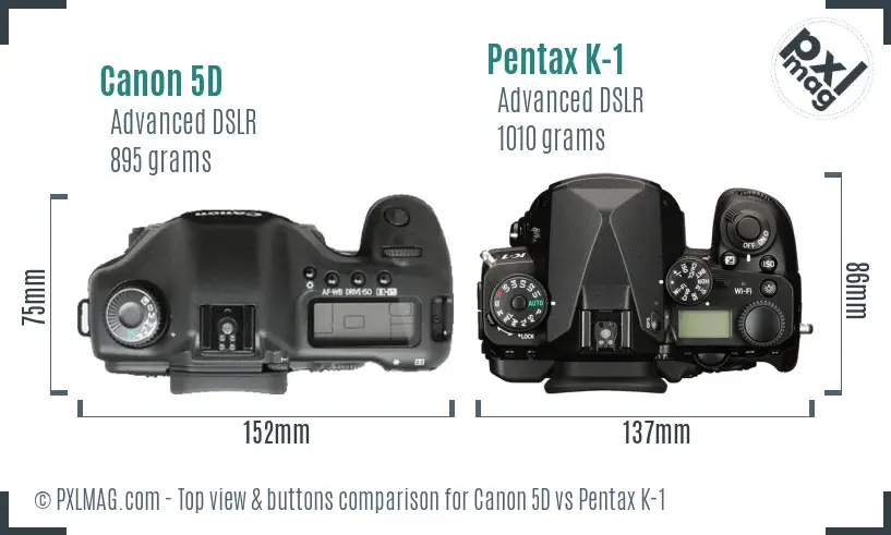 Canon 5D vs Pentax K-1 top view buttons comparison