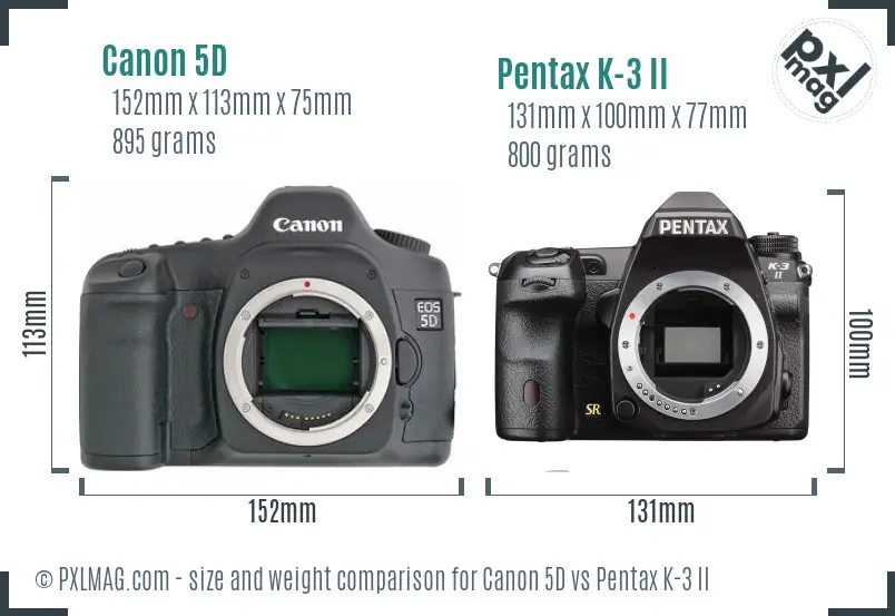 Canon 5D vs Pentax K-3 II size comparison