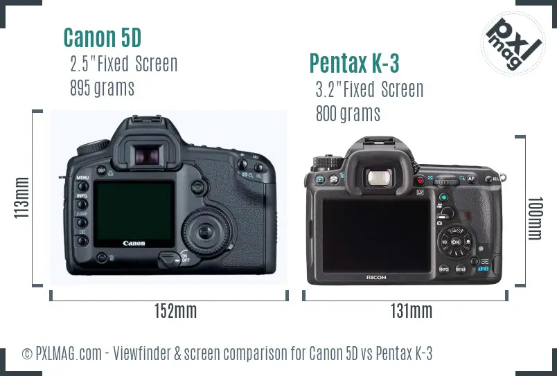 Canon 5D vs Pentax K-3 Screen and Viewfinder comparison