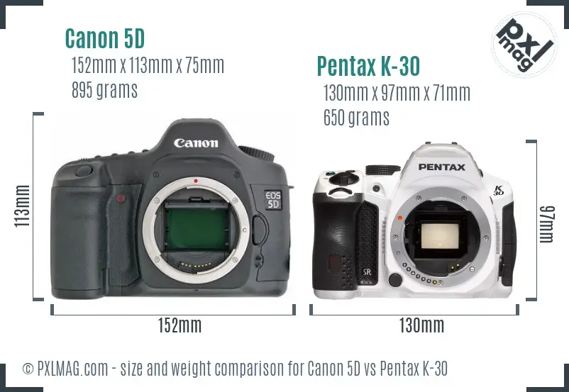 Canon 5D vs Pentax K-30 size comparison