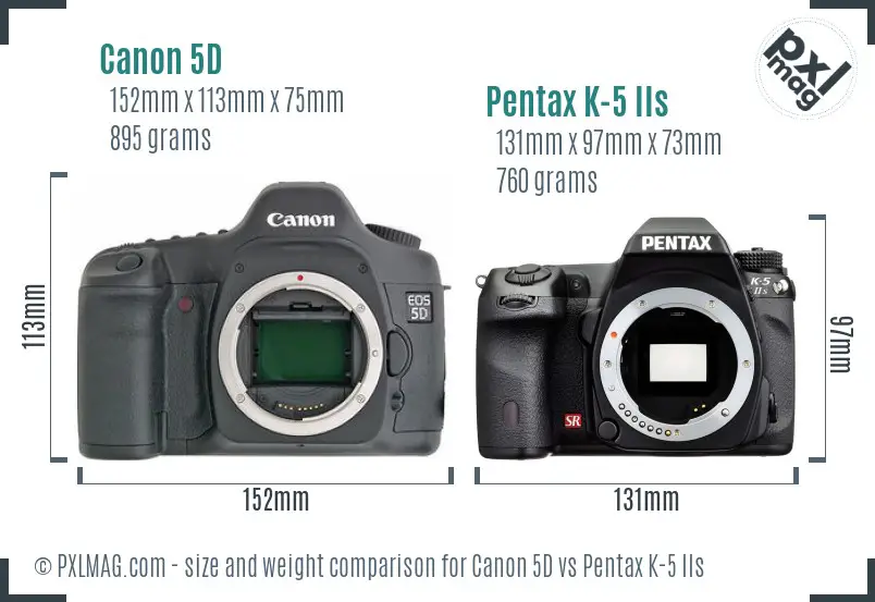 Canon 5D vs Pentax K-5 IIs size comparison