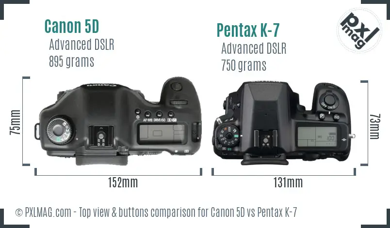 Canon 5D vs Pentax K-7 top view buttons comparison