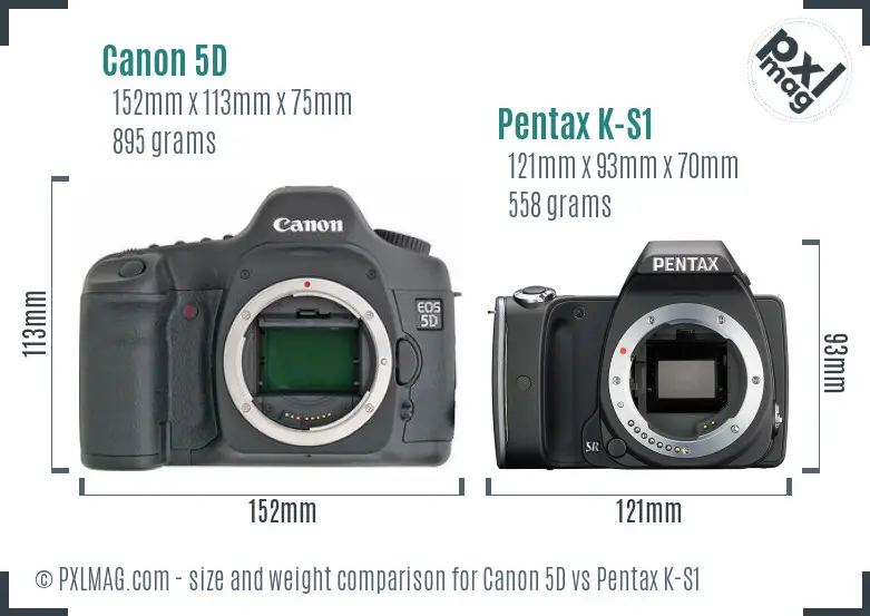 Canon 5D vs Pentax K-S1 size comparison