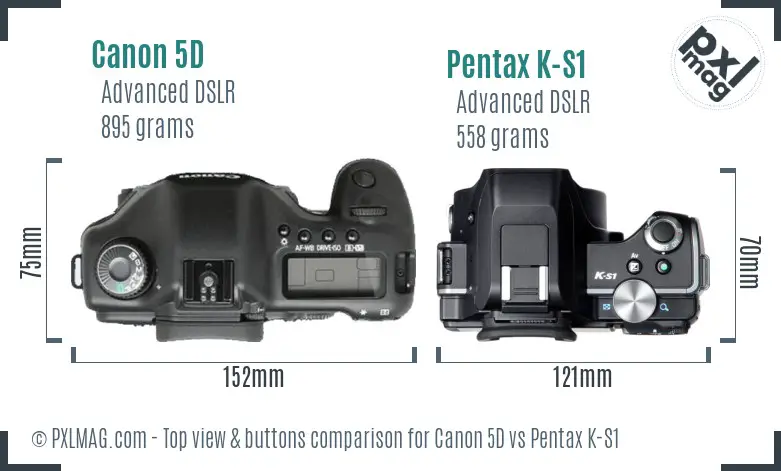 Canon 5D vs Pentax K-S1 top view buttons comparison