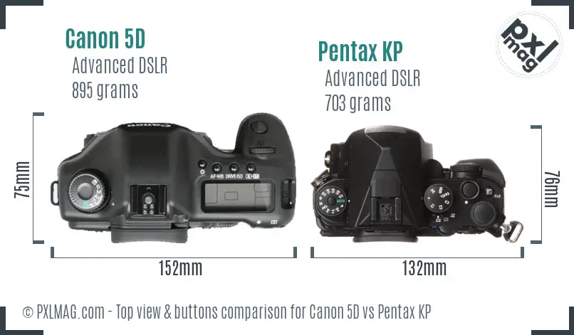 Canon 5D vs Pentax KP top view buttons comparison Canon 5D vs Pentax KP top view buttons comparison