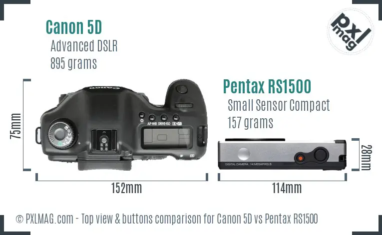 Canon 5D vs Pentax RS1500 top view buttons comparison