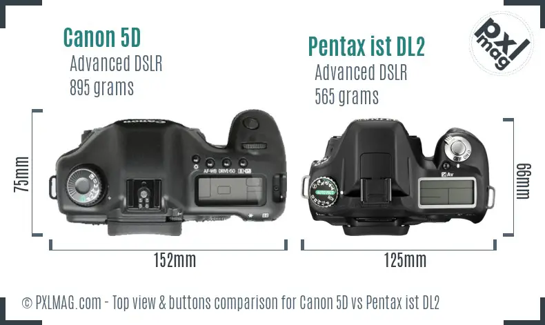 Canon 5D vs Pentax ist DL2 top view buttons comparison