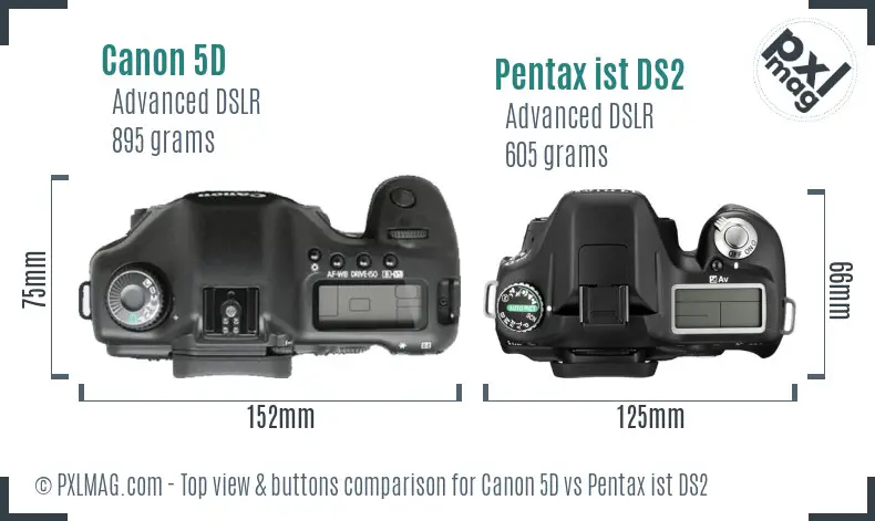 Canon 5D vs Pentax ist DS2 top view buttons comparison
