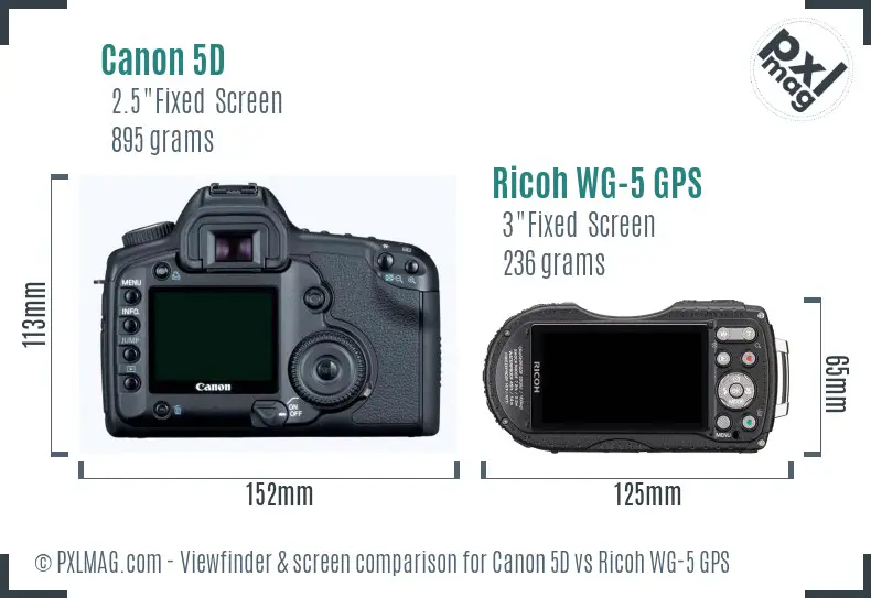 Canon 5D vs Ricoh WG-5 GPS Screen and Viewfinder comparison