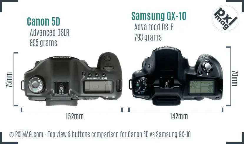 Canon 5D vs Samsung GX-10 top view buttons comparison