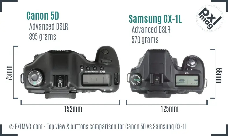 Canon 5D vs Samsung GX-1L top view buttons comparison